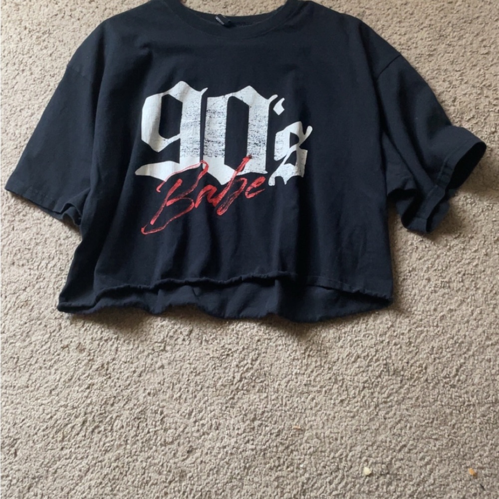 Windsor Black Graphic Crop Top with Red and White Accents